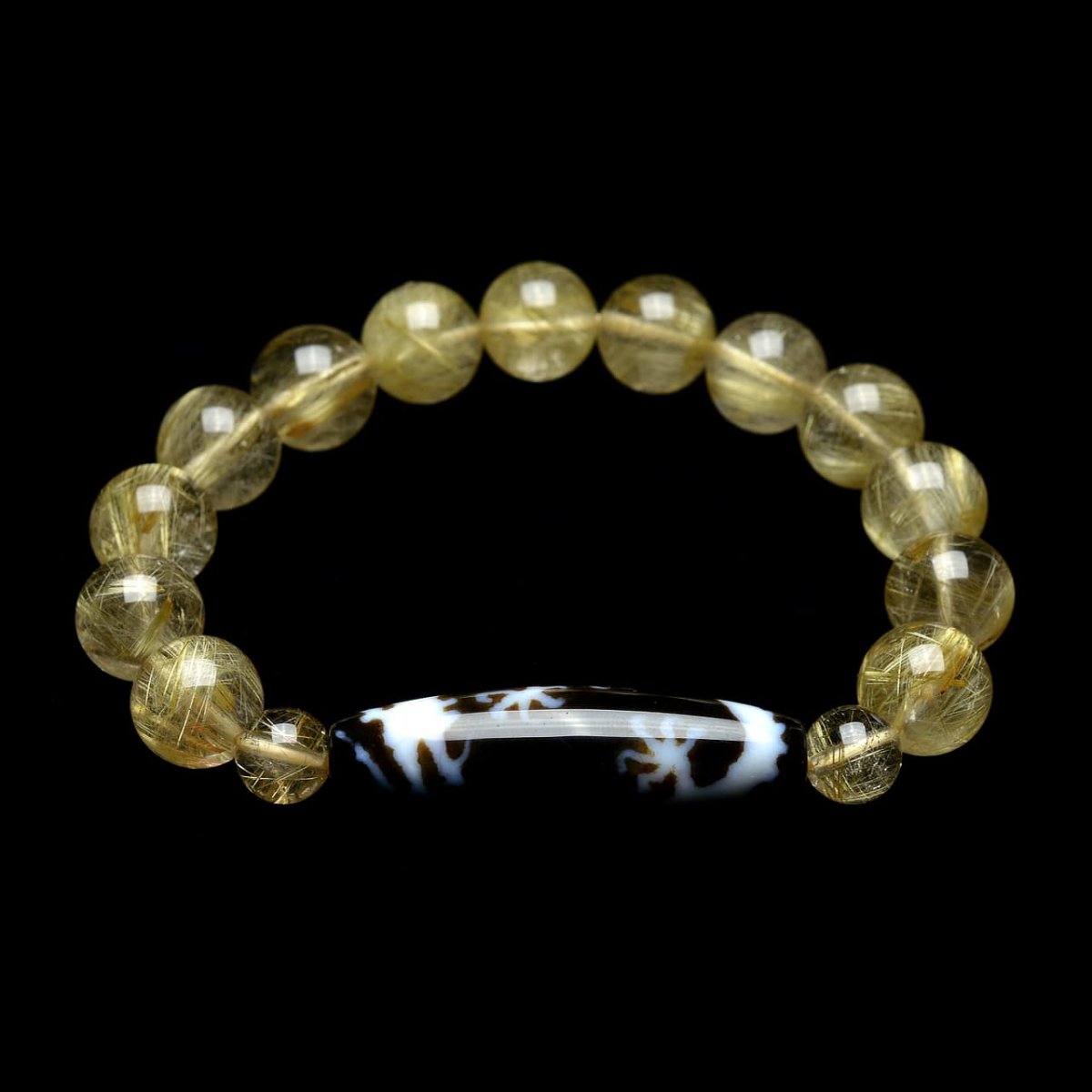 画像2: 皇帝龍天珠(龍神天珠)五本爪・ゴールドルチルクォーツ(4Aランク) - 11.5mm玉、サイズ17cm (2)