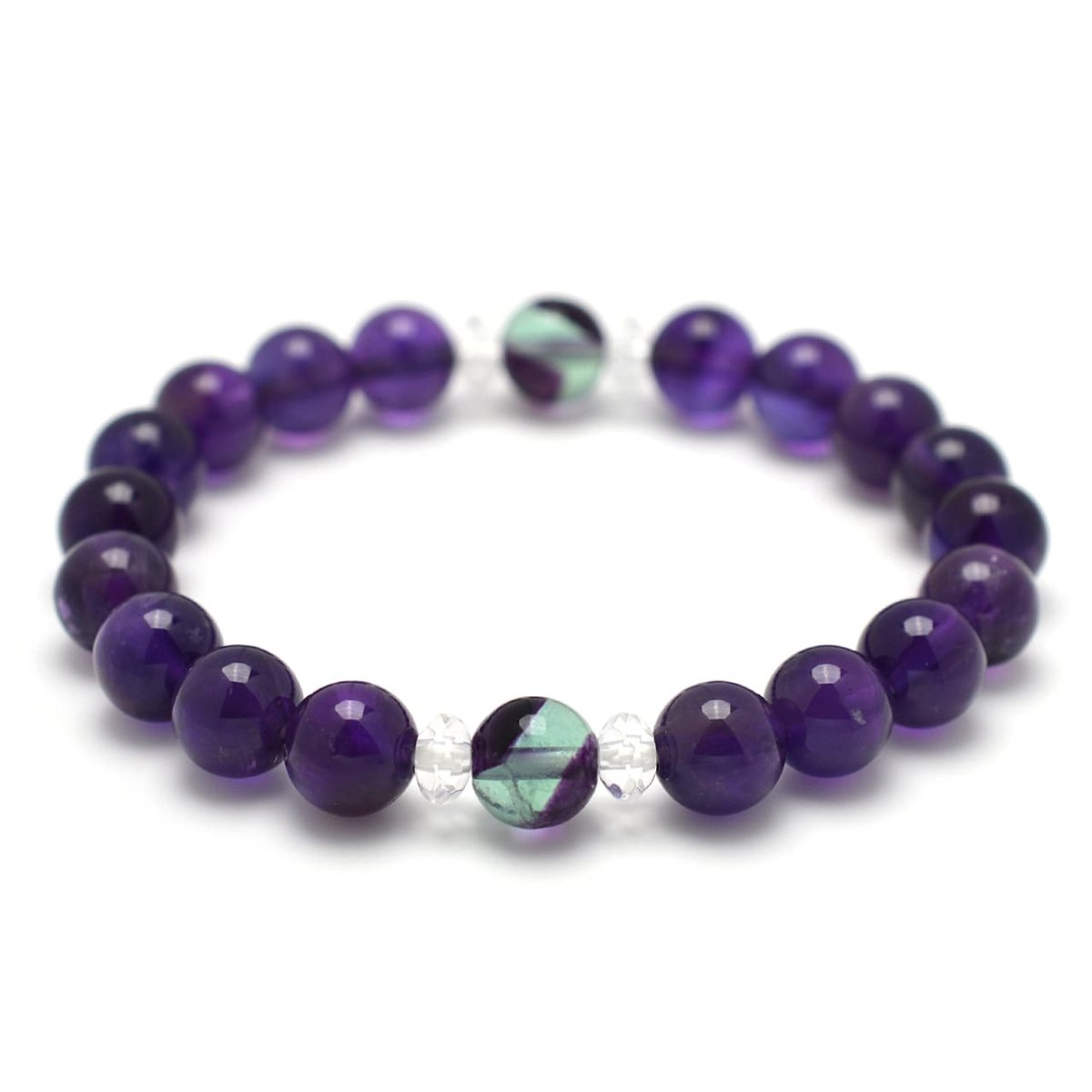 画像3: アメジスト(紫水晶)、バイカラーフローライト、カット水晶 - 8mm玉、サイズ15cm (3)