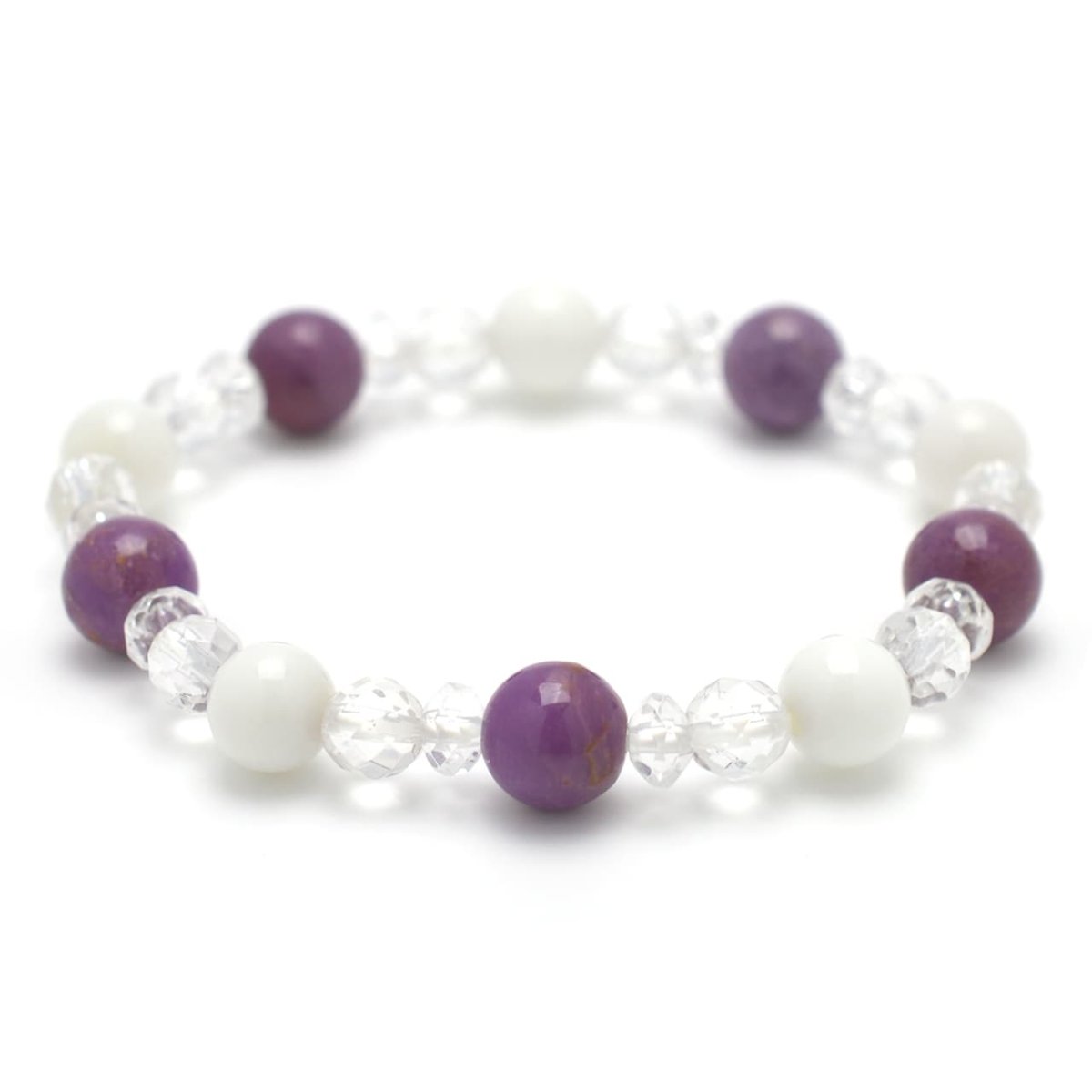 画像2: フォスフォシデライト、ハウライト(マグネサイト)、カット水晶 - 9mm玉、サイズ15.5cm (2)