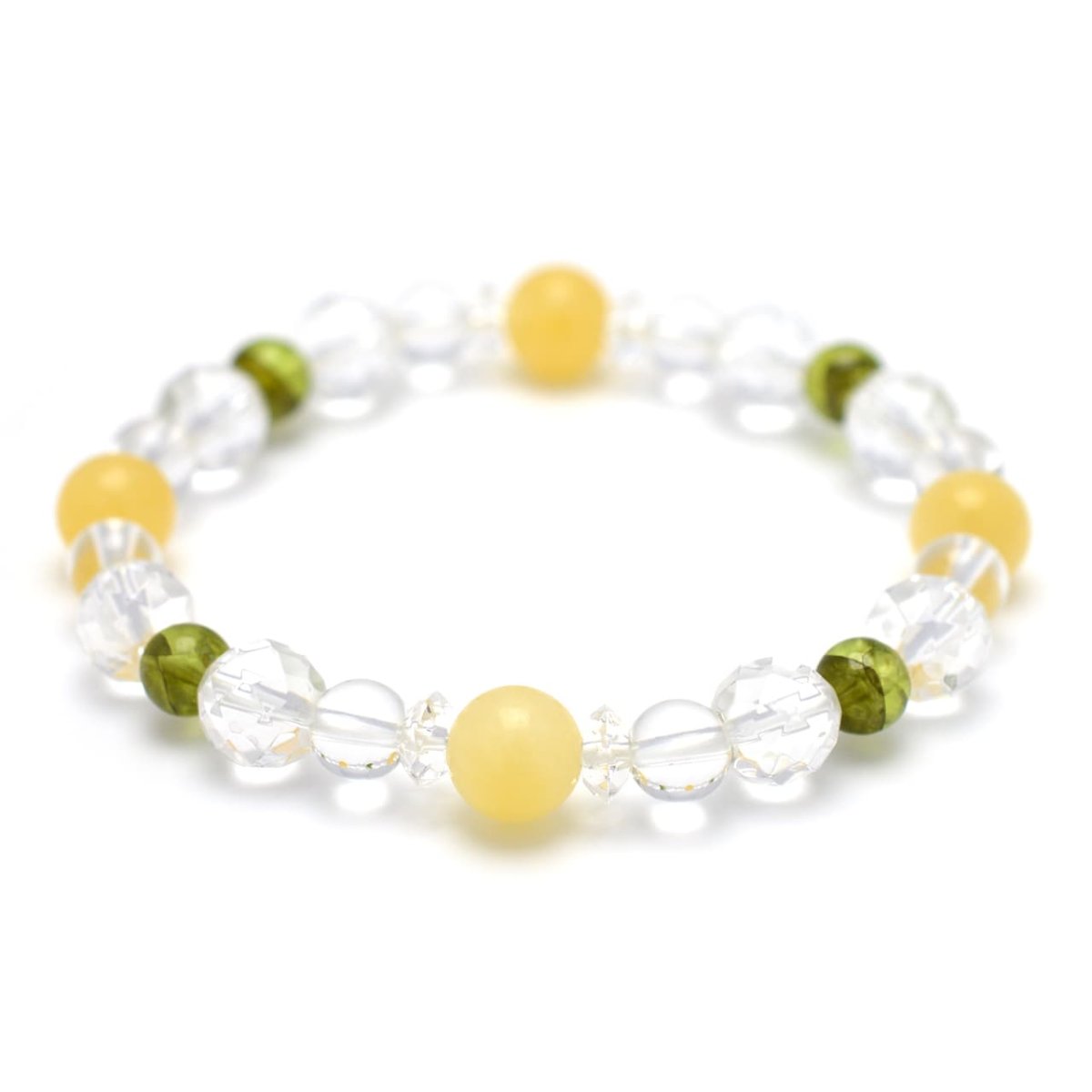 画像2: アラゴナイト、ペリドット、カット水晶 - 8mm玉、サイズ15cm (2)