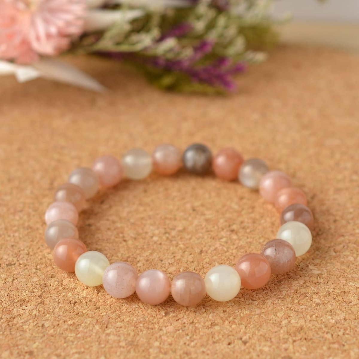 画像11: 淡色マルチカラームーンストーン - 8mm玉、サイズ15cm (11)