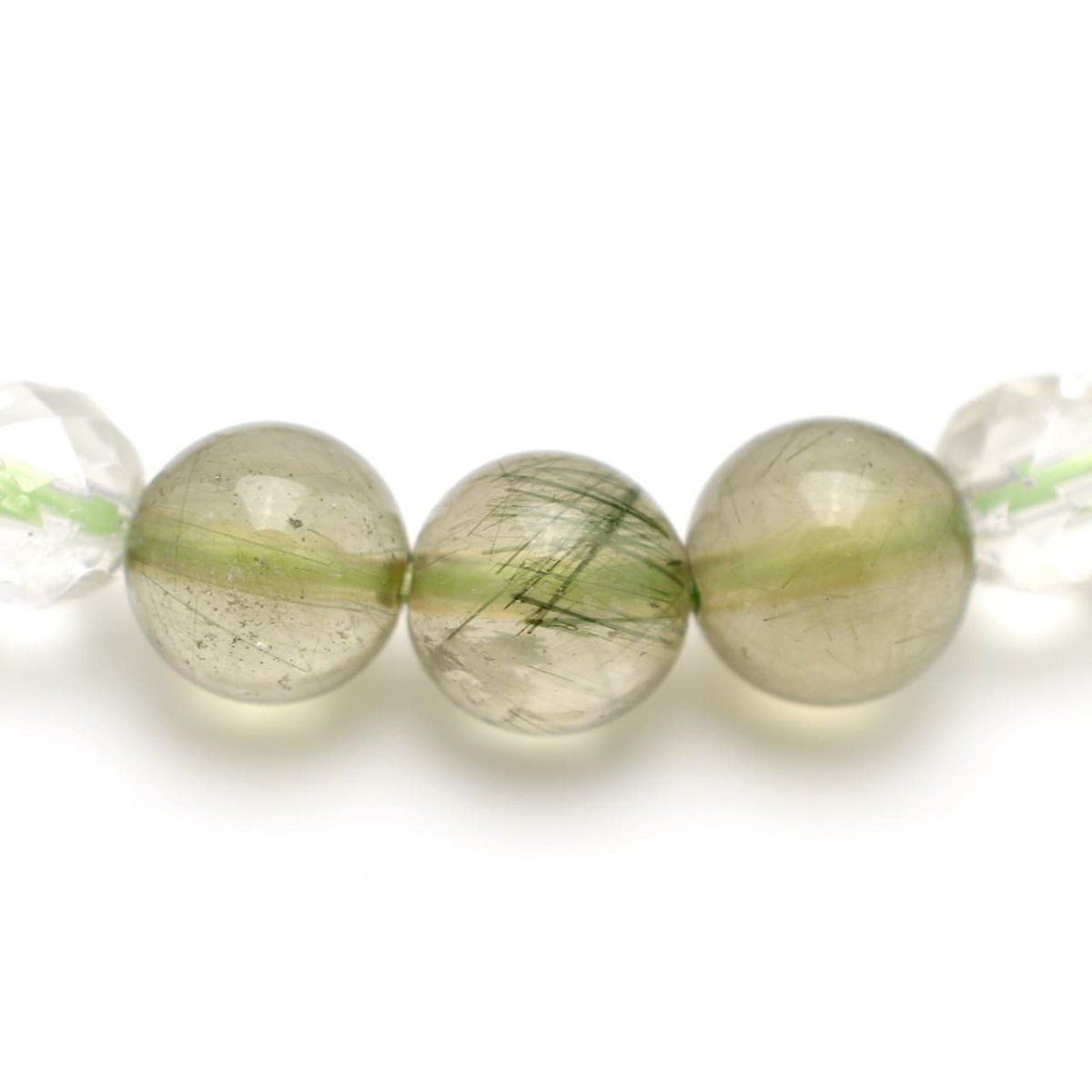 画像3: グリーンルチルクォーツ(アクチノライトインクォーツ)、カット水晶 - 7.5mm玉、サイズ15cm (3)