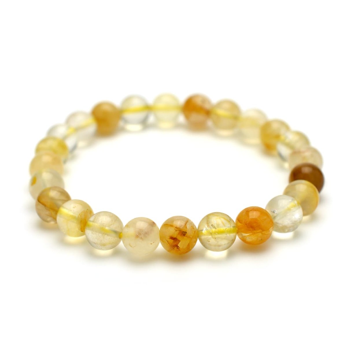 画像2: ヘマタイト・ライモナイトインクォーツ(イエローカラー) - 8mm玉、サイズ15、17cm (2)