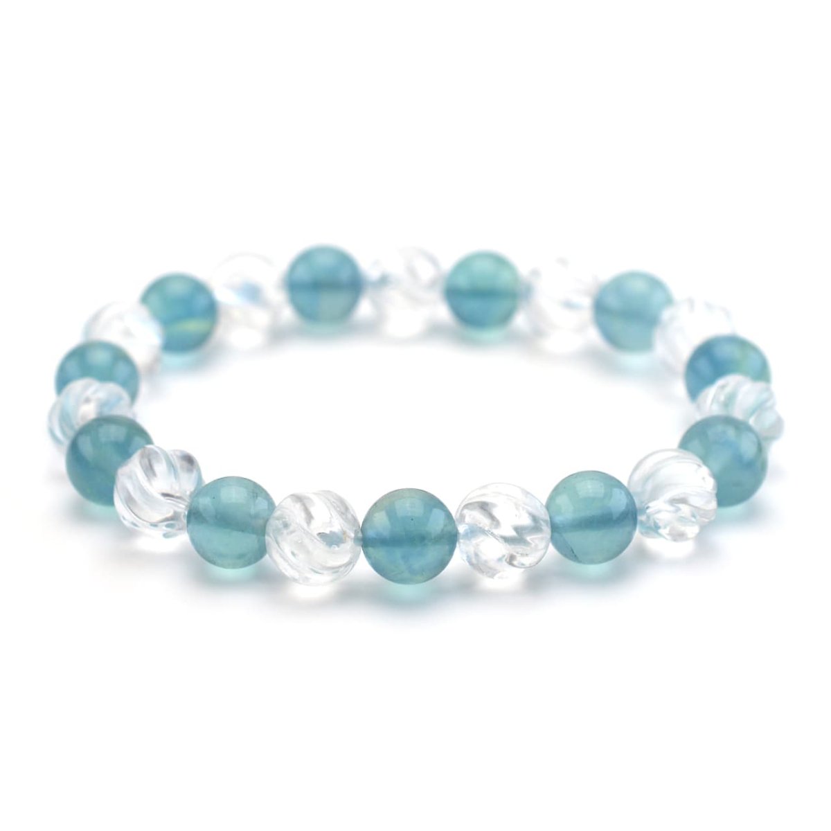 画像2: ブルーフローライト(蛍石)、カット水晶 - 8mm玉、サイズ15cm (2)