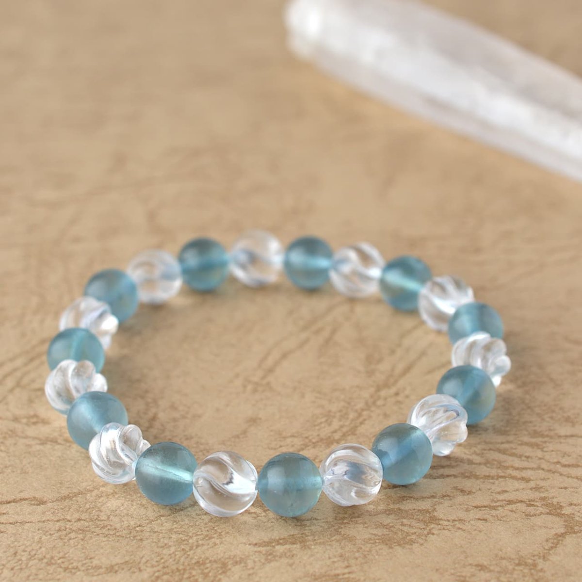 画像7: ブルーフローライト(蛍石)、カット水晶 - 8mm玉、サイズ15cm (7)