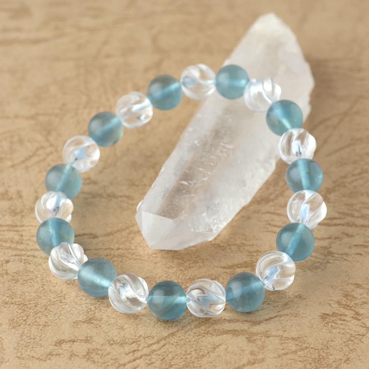 画像8: ブルーフローライト(蛍石)、カット水晶 - 8mm玉、サイズ15cm (8)