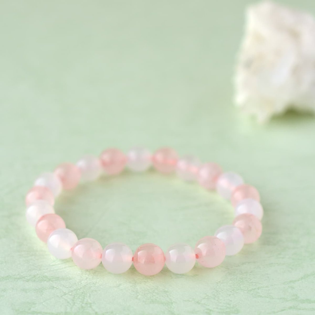 画像7: ローズクォーツ(紅水晶)、ホワイトカルセドニー - 8mm玉、サイズ15cm (7)