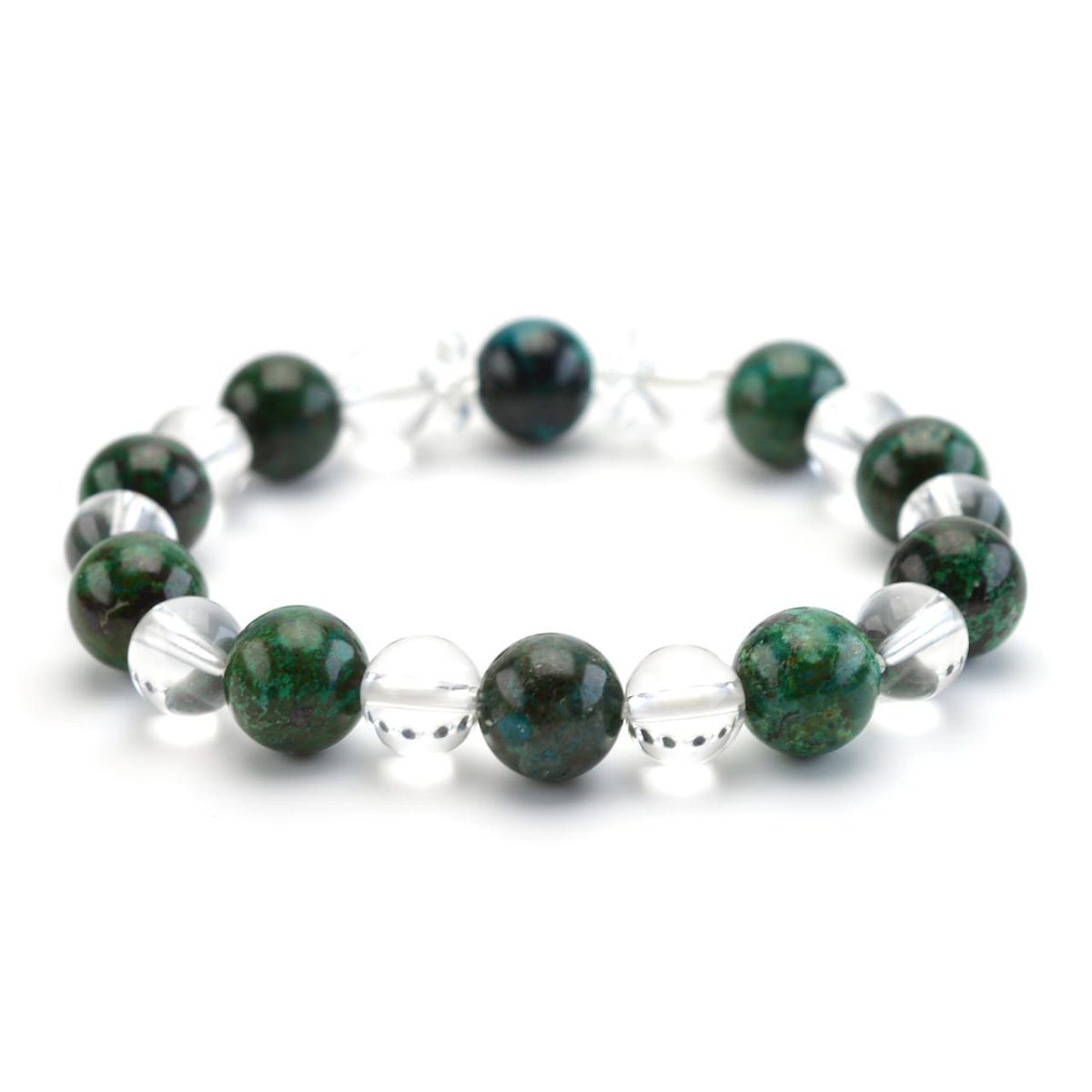 画像2: クリソコラ(グリーン系)、水晶、カット水晶 - 10mm玉、サイズ15cm (2)