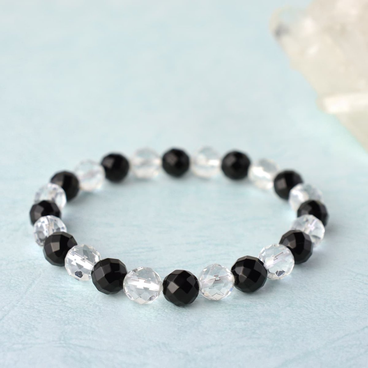 画像7: カットオニキス、カット水晶 - 8mm玉、サイズ15、17cm (7)