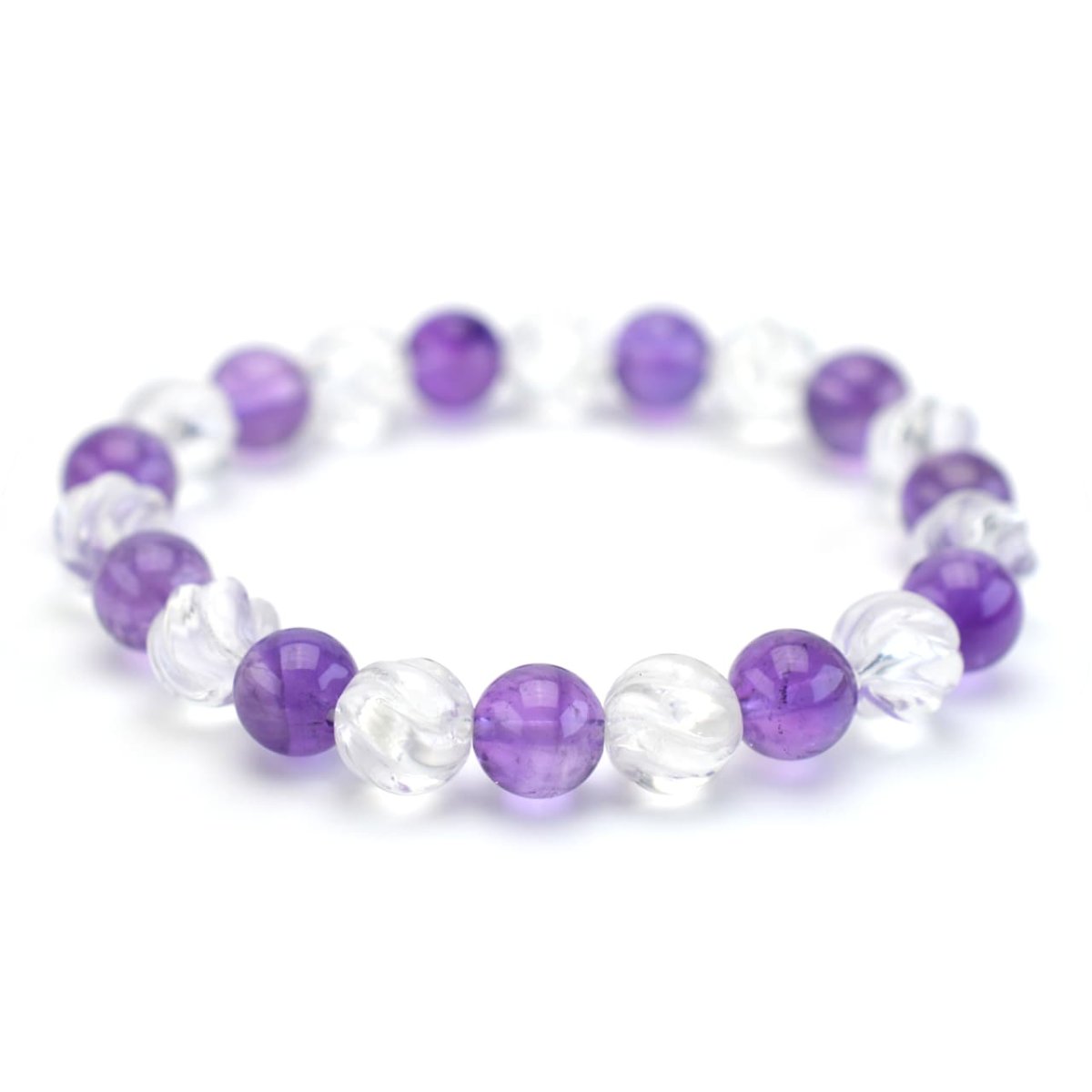 画像2: ラベンダーアメジスト(紫水晶)、カット水晶 - 8mm玉、サイズ15cm (2)