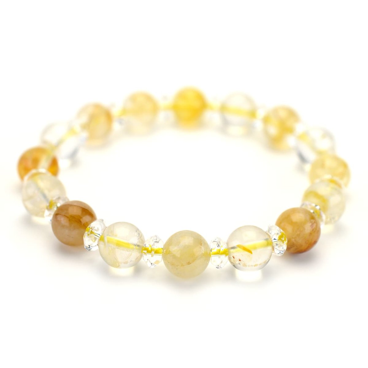 画像2: ヘマタイト・ライモナイトインクォーツ(イエローカラー)、カット水晶 - 8mm玉、サイズ15cm (2)