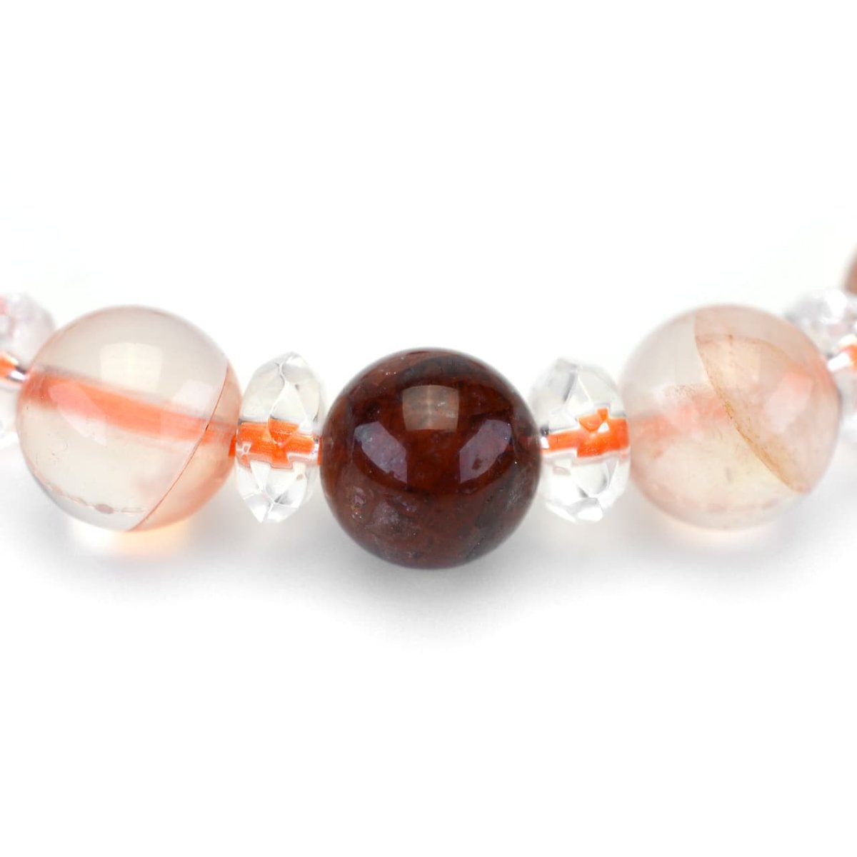 画像4: ヘマタイト・ライモナイトインクォーツ(レッドカラー)、カット水晶 - 8mm玉、サイズ15cm (4)
