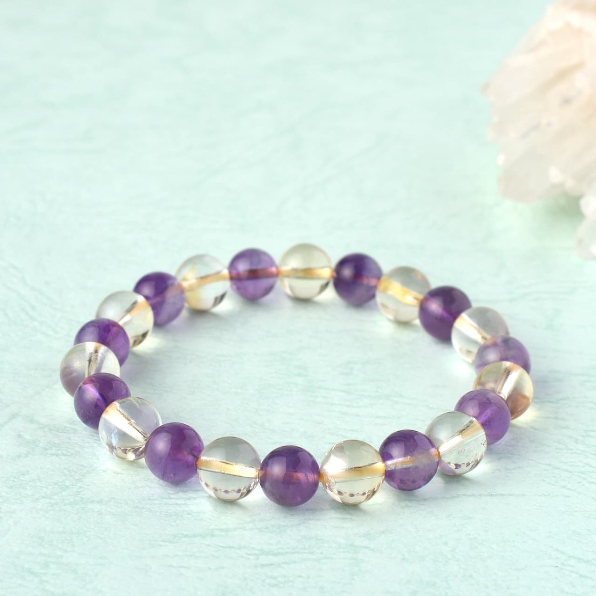 画像7: 天然シトリン(黄水晶)、ラベンダーアメジスト(紫水晶) - 8mm玉、サイズ15cm (7)