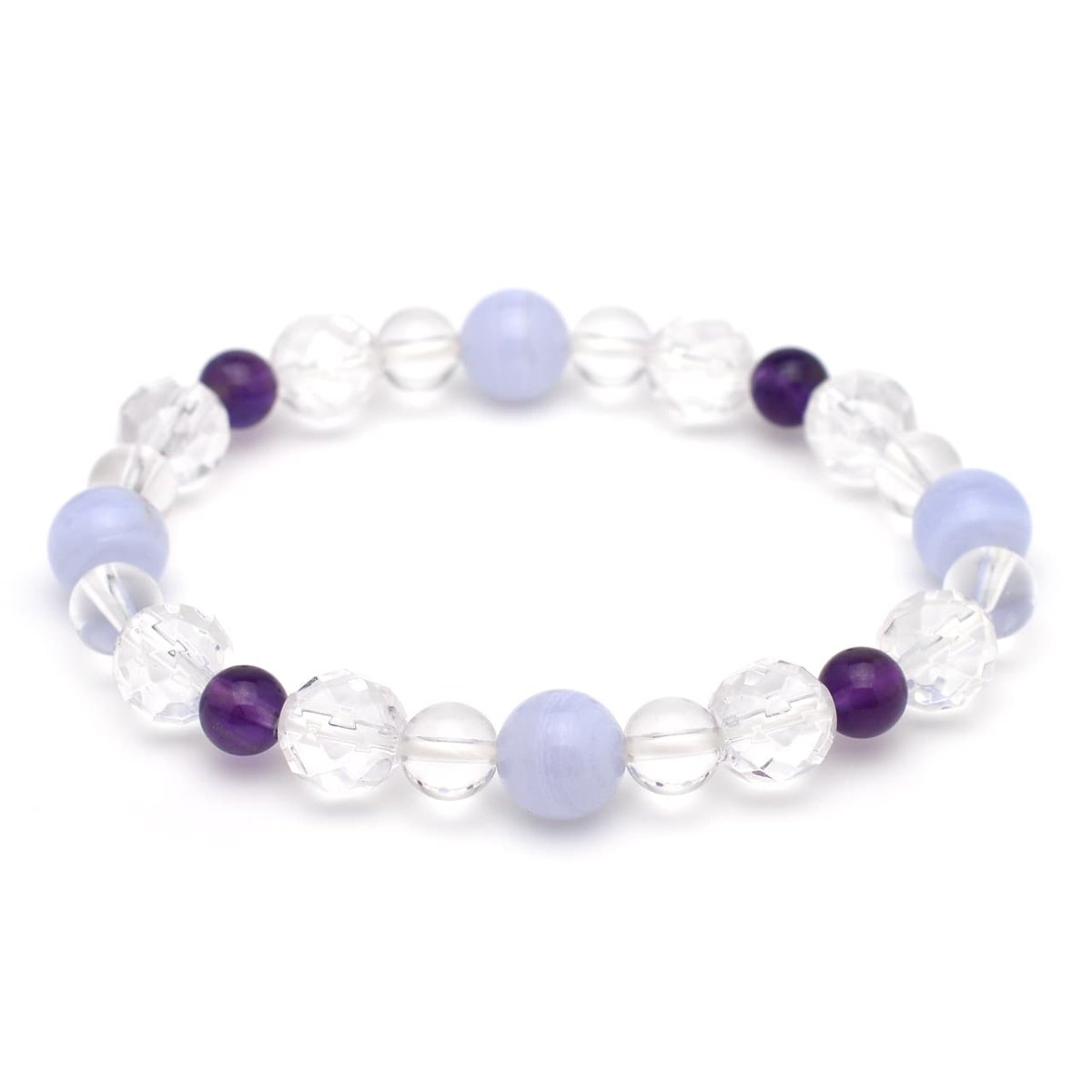 画像2: ブルーレースアゲート(5Aランク)、アメジスト(紫水晶)、カット水晶 - 8mm玉、サイズ15cm (2)