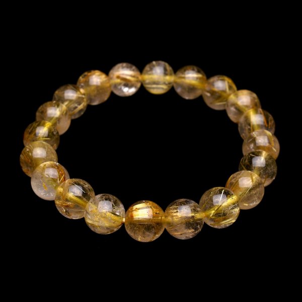 人気商品 ゴールドタイチンルチルクォーツ 10mm玉、サイズ16.5cm - アクセサリー