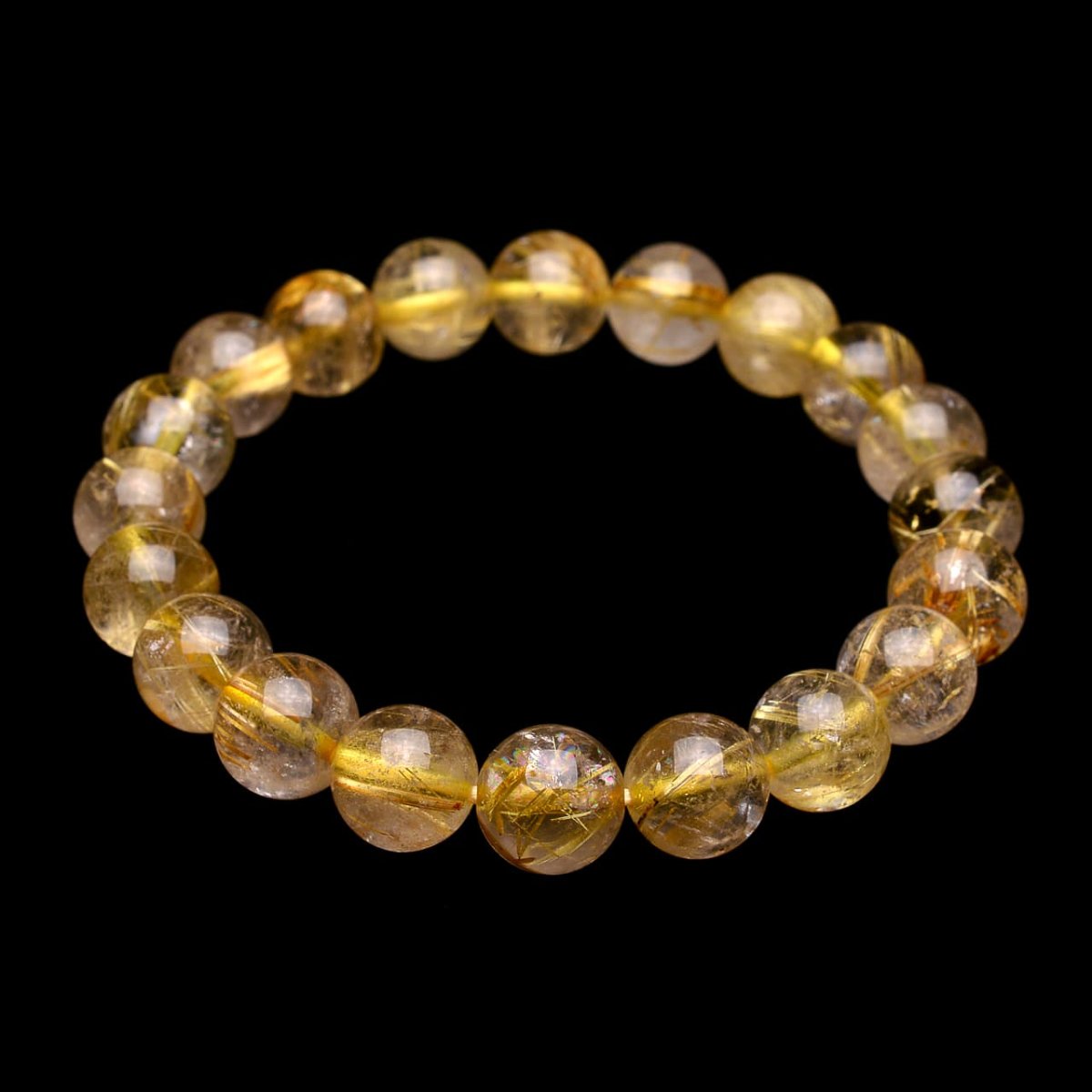 画像2: ゴールドタイチンルチルクォーツ - 10mm玉、サイズ16.5cm (2)
