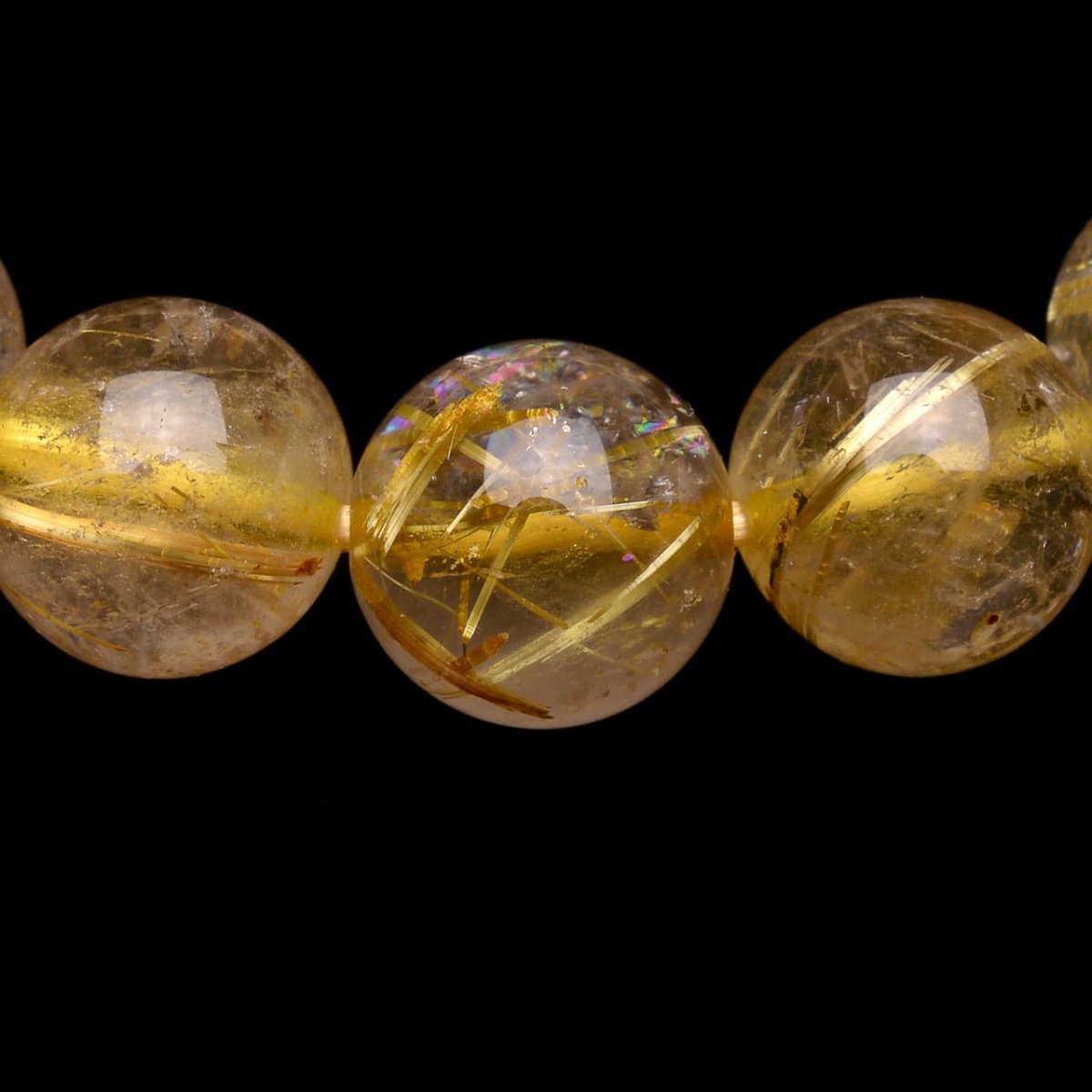 画像4: ゴールドタイチンルチルクォーツ - 10mm玉、サイズ16.5cm (4)