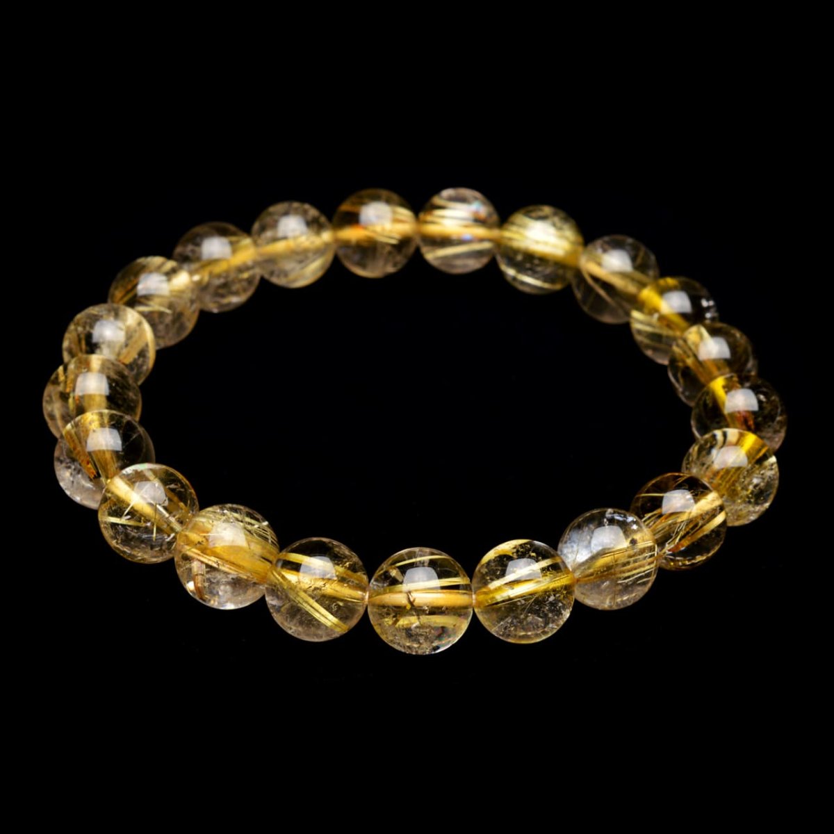 画像1: ゴールドタイチンルチルクォーツ - 9.5mm玉、サイズ17cm (1)