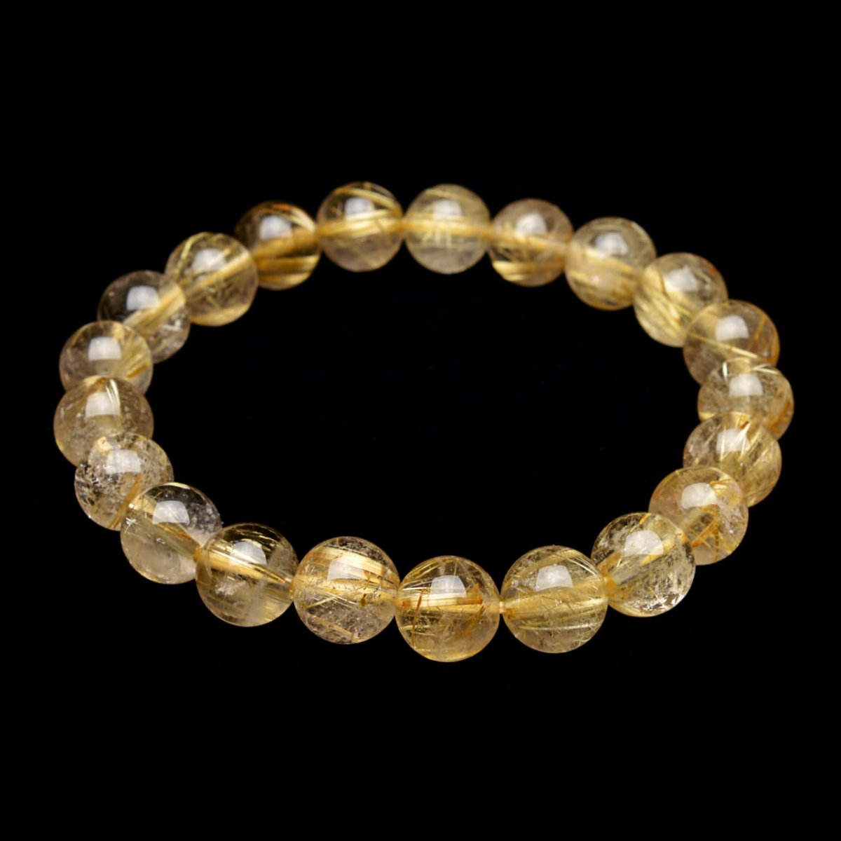 画像1: ゴールドタイチンルチルクォーツ - 9mm玉、サイズ16cm (1)