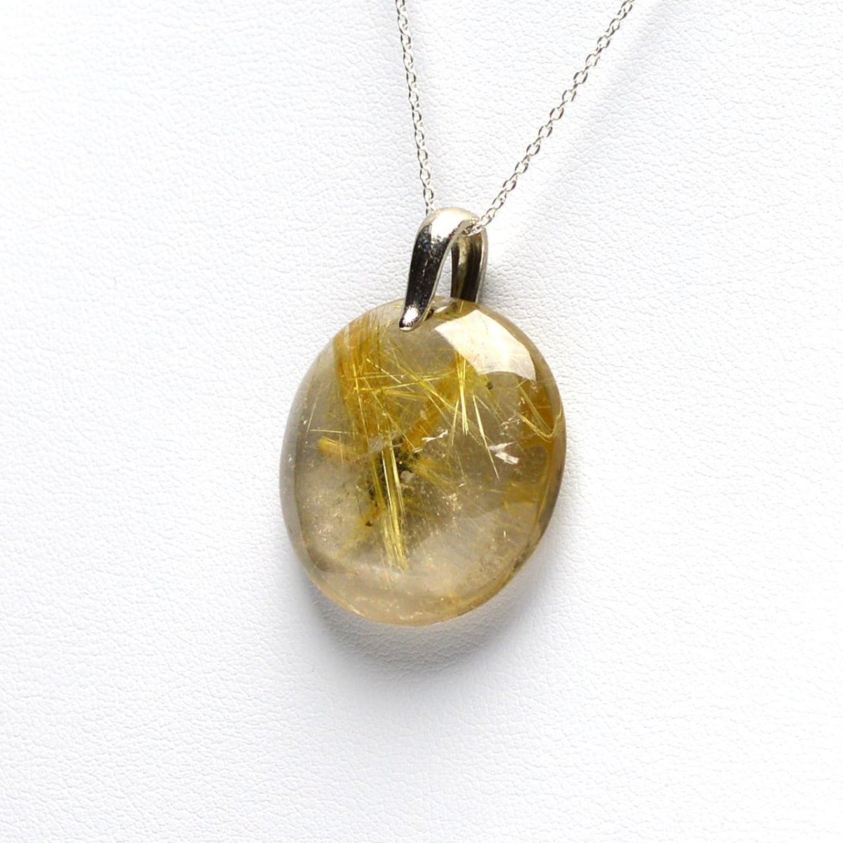 画像5: 太陽放射ゴールドタイチンルチルクォーツ - 約11g、シルバー925あずきチェーン45cm【ケース付】 (5)