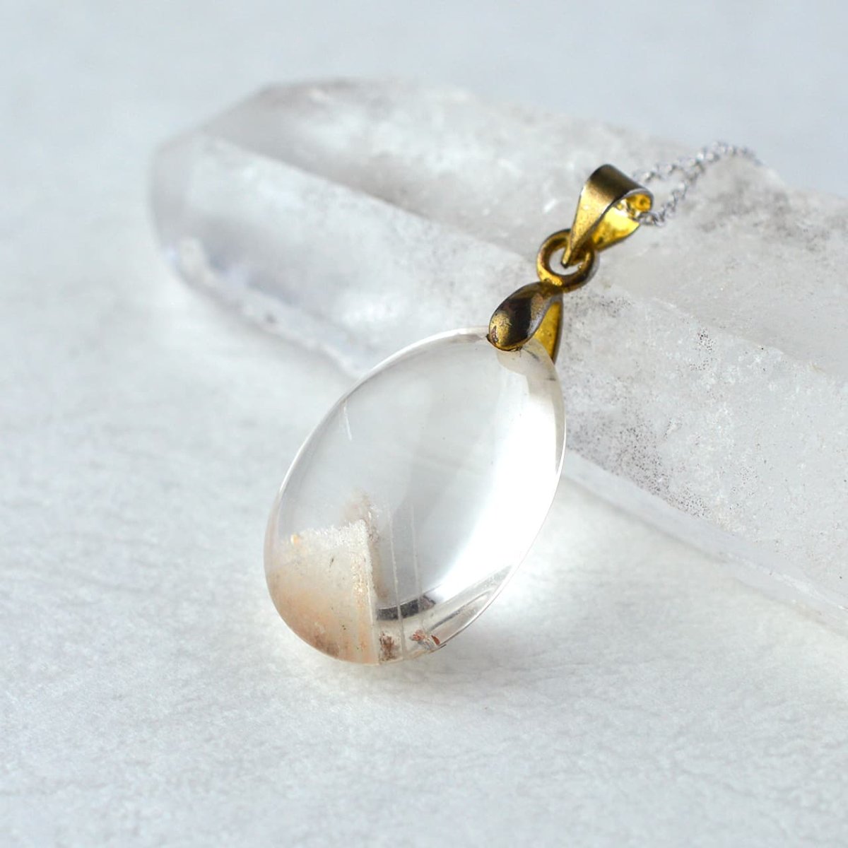 画像2: ホワイトファントムクォーツ - 約5g、シルバー925あずきチェーン45cm【ケース付】 (2)