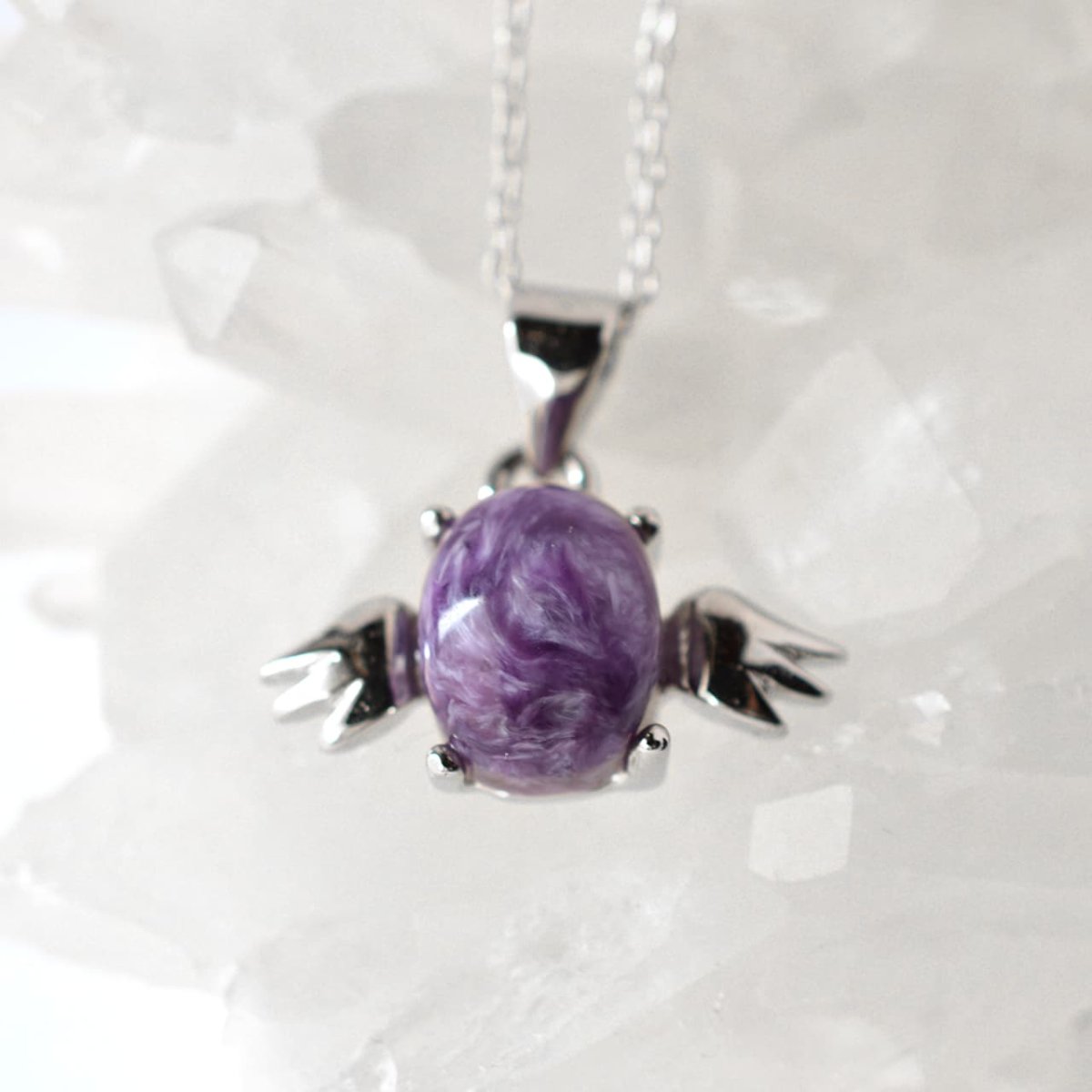 画像9: チャロアイト - 天使型、約2g、シルバー925あずきチェーン45cm【ケース付】 (9)