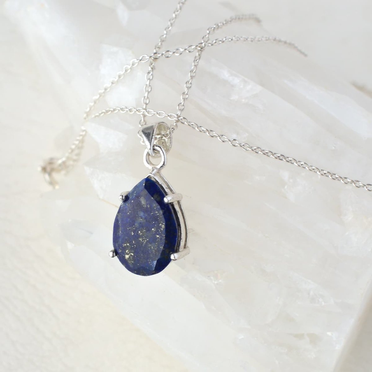 画像7: ラピスラズリ(2Aランク) - ペアシェイプファセットカット、約2g、シルバー925あずきチェーン45cm【ケース付】 (7)