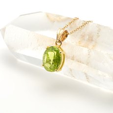 画像2: ペリドット(宝石質3Aランク) - オーバルファセットカット、約1.4g、14KGFあずきチェーン45cm【ケース付】 (2)