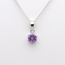 画像3: アメジスト(宝石質3A) - ラウンドファセットカット、約0.9g、シルバー925あずきチェーン45cm【ケース付】 (3)