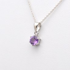 画像4: アメジスト(宝石質3A) - ラウンドファセットカット、約0.9g、シルバー925あずきチェーン45cm【ケース付】 (4)