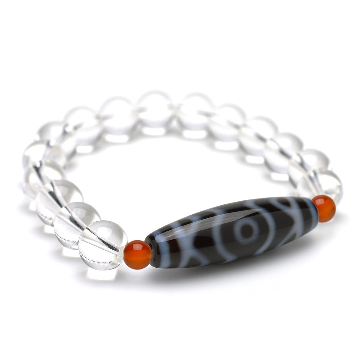 天眼石天珠（蓮彫り）水晶ブレスレット 金剛蓮花三眼天珠・水晶 - 10mm玉、サイズ15、17cm | 天然石