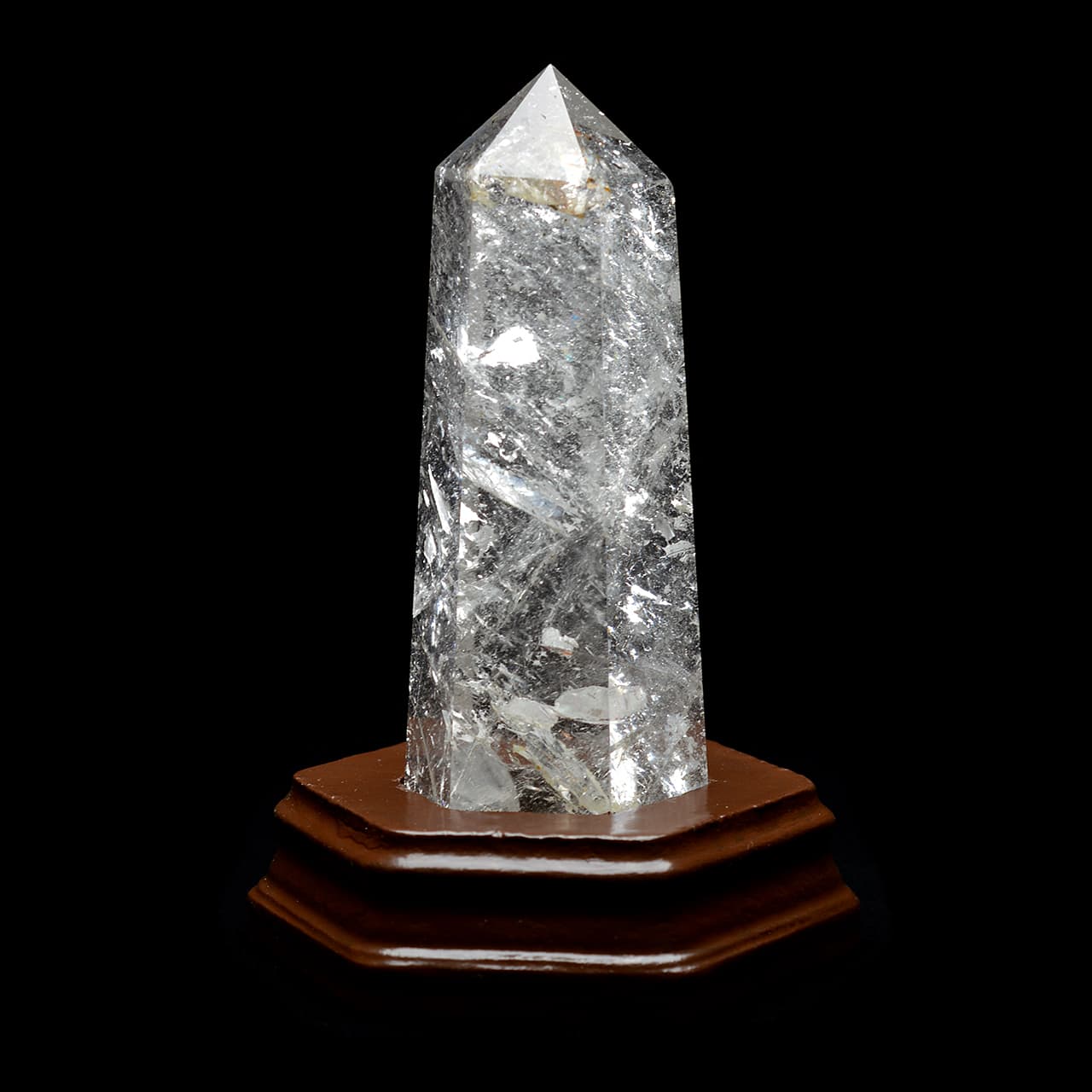 水晶ポイント六角柱 - 約12.3cm【台座付】 | 天然石置物類のご購入 | パワーストーンショップ彌吉(ヤキチ)