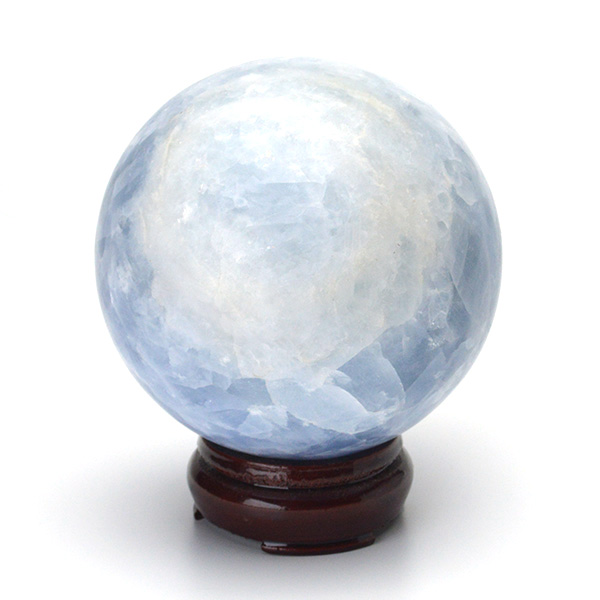 ブルーカルサイト丸玉スフィア - 約95mm【台座付】 | 天然石置物類のご