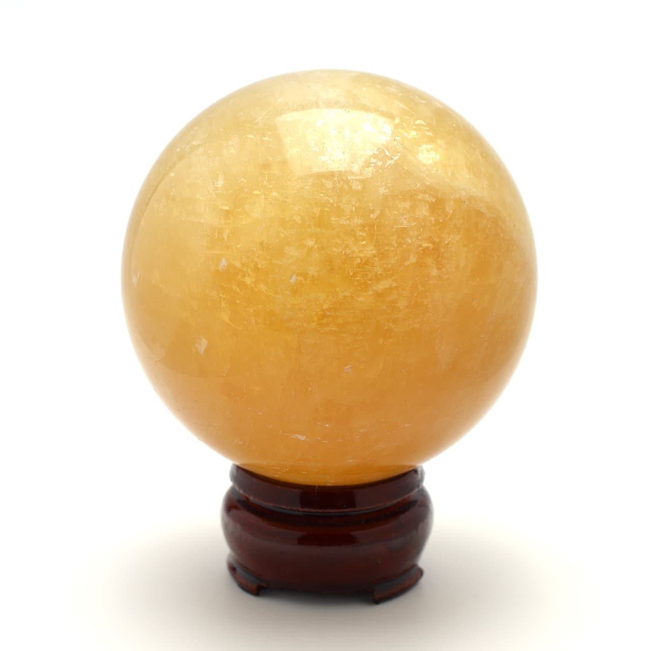 オレンジカルサイト丸玉スフィア - 約75mm【台座付】 | 天然石置物類の